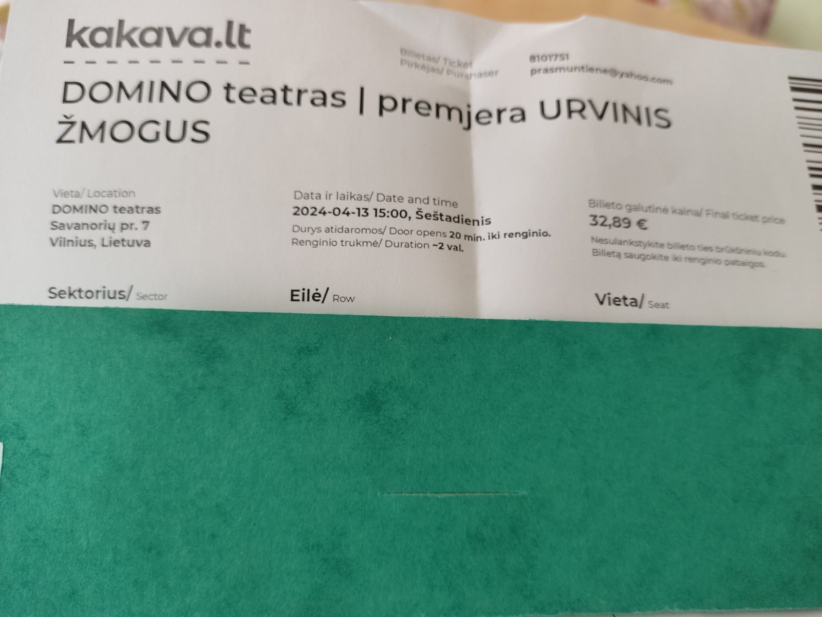 Radau bilietą į Domino teatrą – Urvinis žmogus